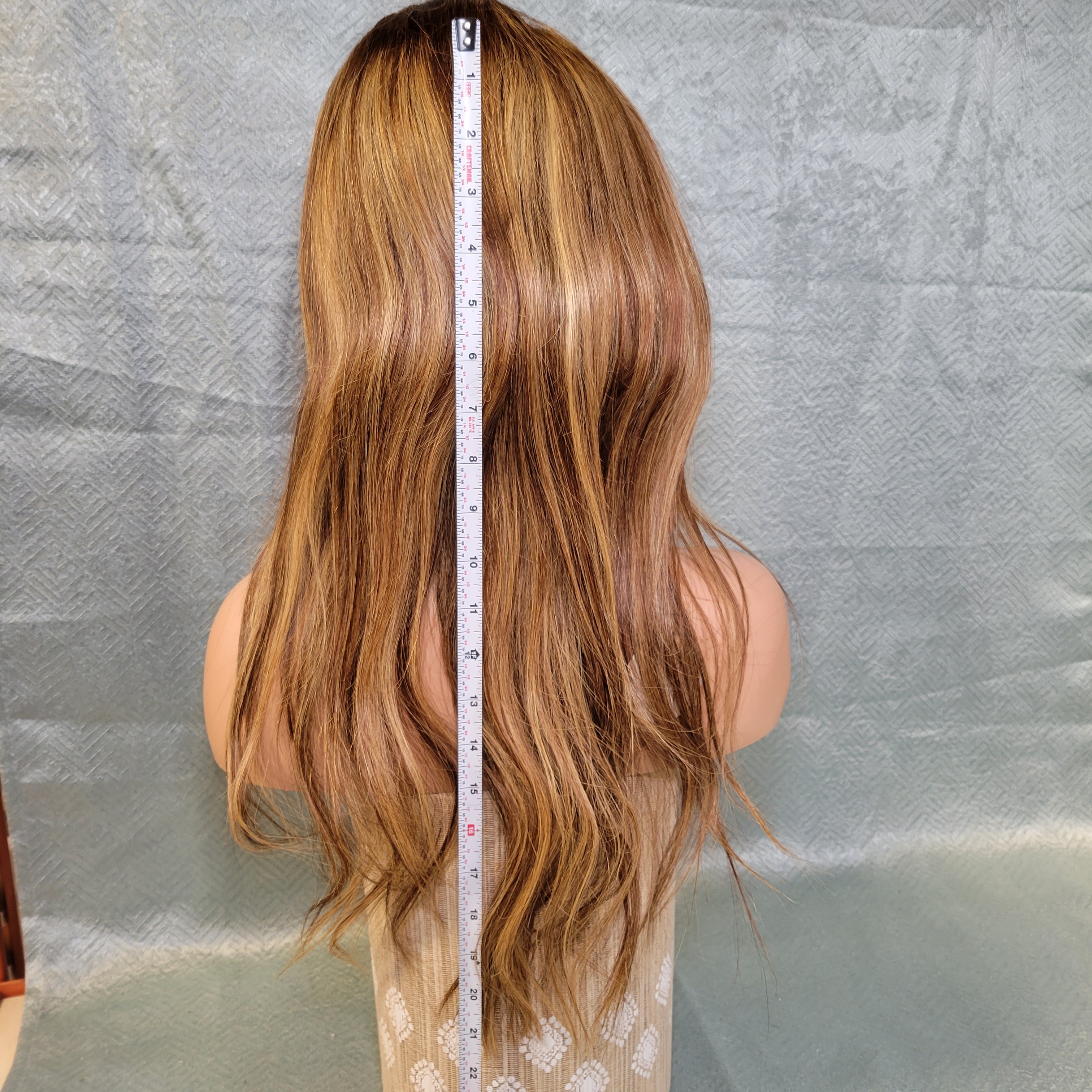 100% Human Hair Wig, P4/27 20" Honey Blonde/Brown (7578805960942)